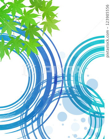 Fresh green maple leaves and water ripples illustration frame background material 123985556