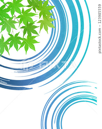 Fresh green maple leaves and water ripples illustration frame background material 123985559