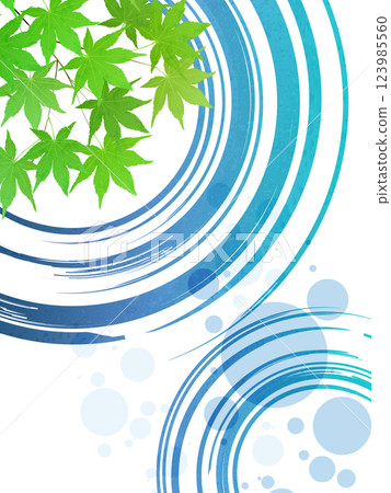 Fresh green maple leaves and water ripples illustration frame background material 123985560