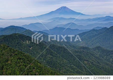 Mt. Fuji seen from the summit of Mt. Tonodake in Tanzawa in summer 123986089