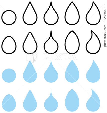 一組水滴、各種形狀的水滴的向量插圖 一組水滴、各種形狀的水滴的向量插圖 123986092