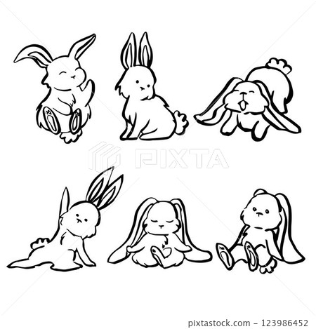Hare black linear sketch isolated on white background. Cute bunny rabbit in continuous linear drawing style. Rabbits for Easter. Vector illustration. Hare black linear sketch isolated on white background. Cute bunny rabbit in continuous linear drawing style. Rabbits for Easter. Vector illustration. 123986452
