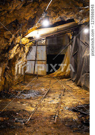 Hosokura Mine tunnels and trolley tracks 123986848