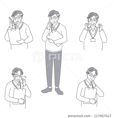 一位老人拿著活頁夾的簡單套裝 123987027