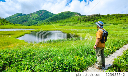 Hiuchi and Myoko mountain climbing in summer (view of Hiuchi from Tengu's Garden) Hiuchi and Myoko mountain climbing in summer (view of Hiuchi from Tengu's Garden) 123987542