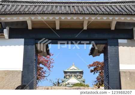從櫻花（大阪城公園/大阪中央區）看到的“大阪城堡塔” 123988207