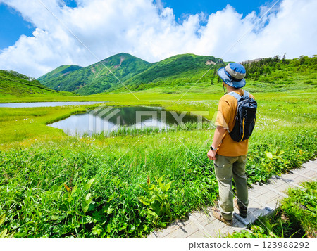 Hiuchi and Myoko mountain climbing in summer (view of Hiuchi from Tengu's Garden) 123988292