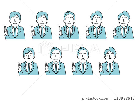 插畫資料：身穿西裝的40多歲或50多歲男性商務人士的簡單線條畫（彩色） 123988613
