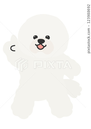 一隻比熊犬指向的插圖，毛茸茸的白狗，站立的肖像，頭像 123988692