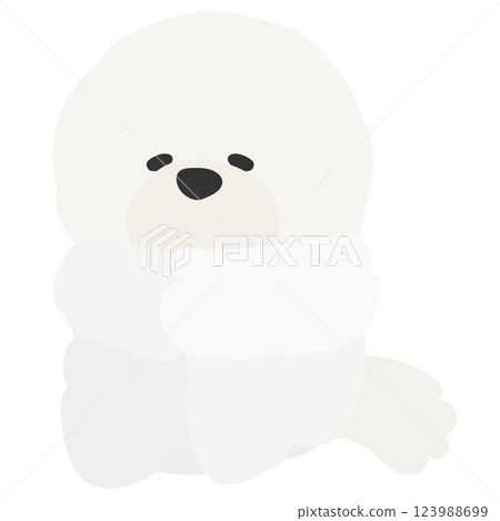 Illustration of a Bichon Frise sitting cross-legged with a dejected look on its face - An anthropomorphized dog Illustration of a Bichon Frise sitting cross-legged with a dejected look on its face - An anthropomorphized dog 123988699
