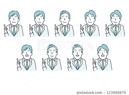 Illustration material: A simple line drawing of a male business person in his 40s or 50s wearing a suit (color) Illustration material: A simple line drawing of a male business person in his 40s or 50s wearing a suit (color) 123988878