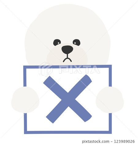 Illustration of a white fluffy dog with a flip with an X drawn on it, Bichon Frise, Maltese Illustration of a white fluffy dog with a flip with an X drawn on it, Bichon Frise, Maltese 123989026
