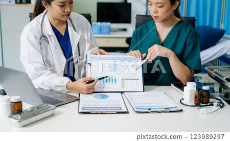Meeting team of doctor and medical staff Consultation about the treatment of heart disease Meeting team of doctor and medical staff Consultation about the treatment of heart disease 123989297