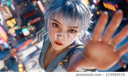 在城市中飛行的 Android 女人 在城市中飛行的 Android 女人 123989550