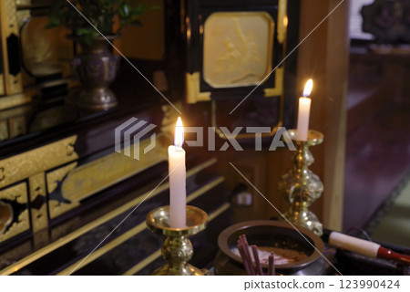 Image of Buddhist altar and ancestral memorial service Image of Buddhist altar and ancestral memorial service 123990424