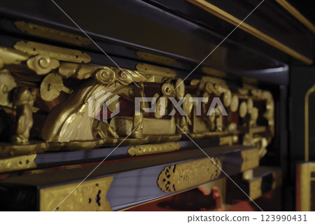 A glittering Buddhist altar of the Jodo Shinshu sect A glittering Buddhist altar of the Jodo Shinshu sect 123990431