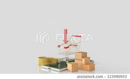 The Shopping cart on mobile for Business concept 3d Rendering. 123990933