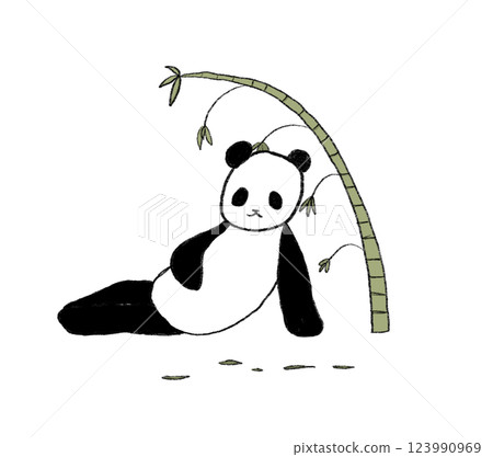 Sitting panda and bamboo illustration Sitting panda and bamboo illustration 123990969