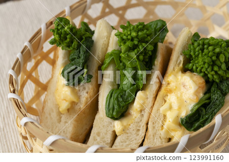 春天風味的雞蛋和花椰菜三明治 123991160