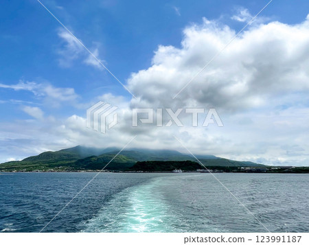 Sakurajima as seen from the Sakurajima ferry in Kagoshima Sakurajima as seen from the Sakurajima ferry in Kagoshima 123991187