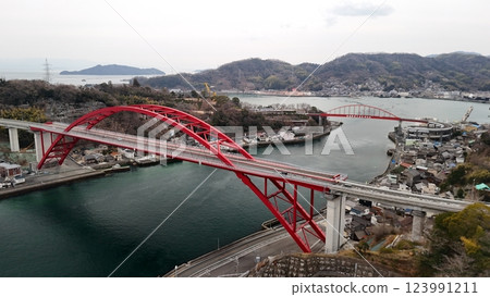 Ondo Strait [Ondo Bridge, Second Ondo Bridge, and Kiyomori Tomb] Drone aerial photography_KONDB_018 123991211