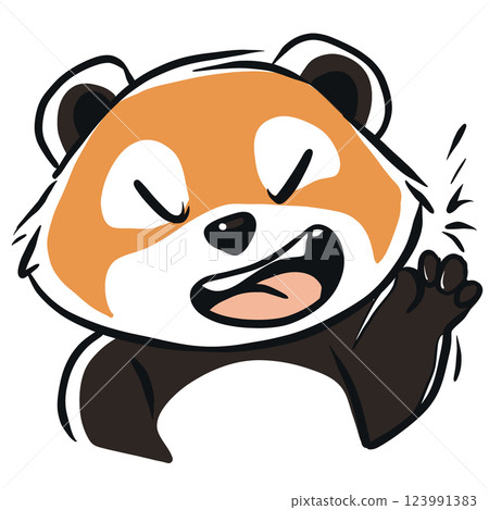 Energetic red panda cartoon boasting confidently Energetic red panda cartoon boasting confidently 123991383