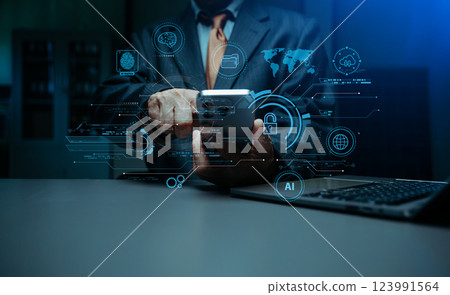 Network security. business using digital tablet and computer with digital padlock for data protection, internet technology 123991564