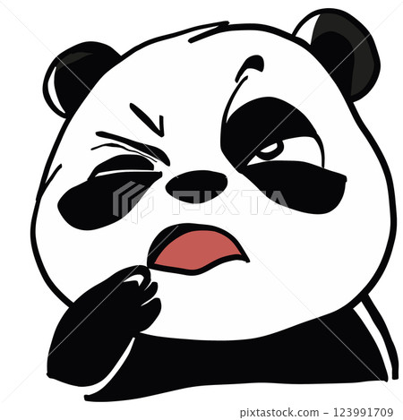 Confused cartoon panda with skeptical expression 123991709