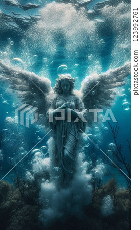 看到天使像石化了一樣靜靜地站在海底，腳下漂浮著許多氣泡，真是神祕的景象。 123992761