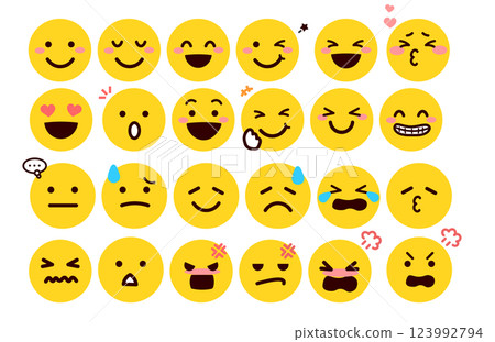 表情符號、表情符號、具有各種表情的臉部插圖集 123992794