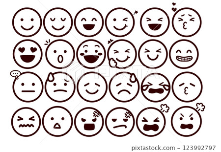 表情符號、表情符號、具有各種表情的臉部插圖集 123992797