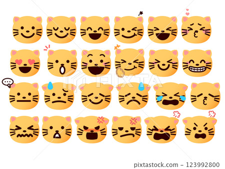 表情符號、表情符號插圖集具有各種表情的貓臉 123992800