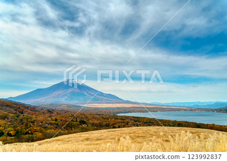 Mt. Fuji and Lake Yamanaka in Autumn 123992837