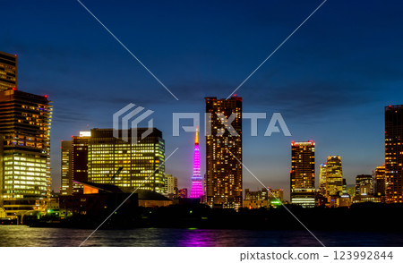 東京鐵塔和夜晚的建築物 123992844
