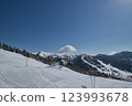 Scenery from the snowy mountain ski resort 123993678