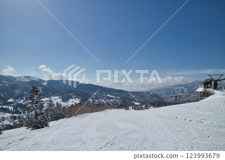 Scenery from the snowy mountain ski resort 123993679