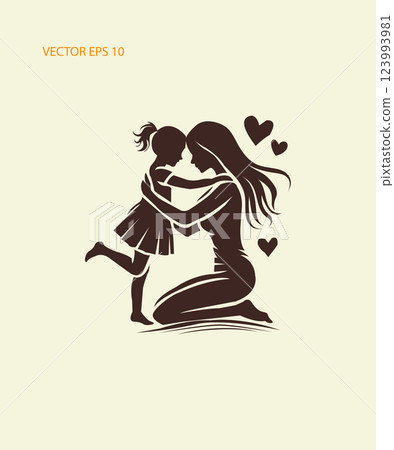 Silhouette of a Loving Mother Embracing Her Daughter Vector Illustration 123993981