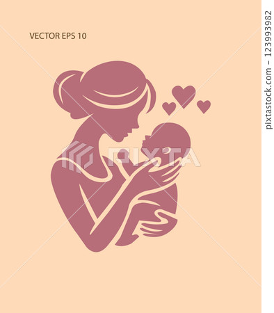 Silhouette of a Loving Mother Holding Her Baby 123993982
