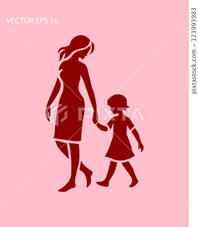 Silhouette of a Mother and Daughter Holding Hands 123993983