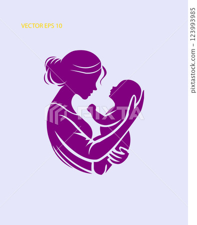 Silhouette of a Mother Holding and Looking at Her Baby 123993985