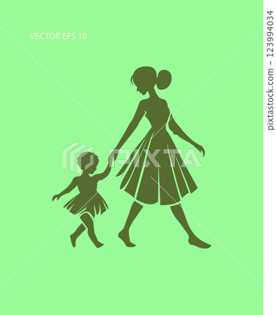 Silhouette of a Mother Walking with Her Daughter Silhouette of a Mother Walking with Her Daughter 123994034