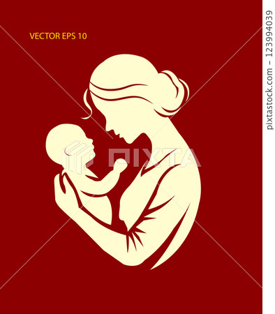 Loving mother holding baby silhouette vector illustration 123994039