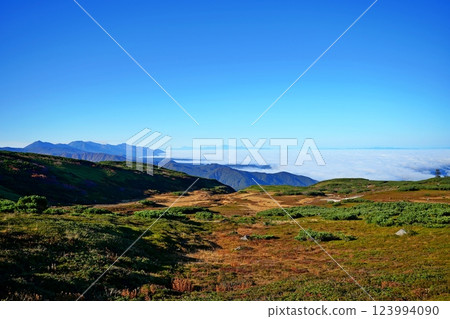View of the Tokachi mountain range and sea of clouds from Mount Asahi View of the Tokachi mountain range and sea of clouds from Mount Asahi 123994090