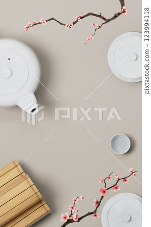 Chinese style teapot and teacup, 3d rendering. Chinese style teapot and teacup, 3d rendering. 123994118