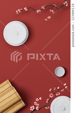 Chinese style teapot and teacup, 3d rendering. Chinese style teapot and teacup, 3d rendering. 123994119