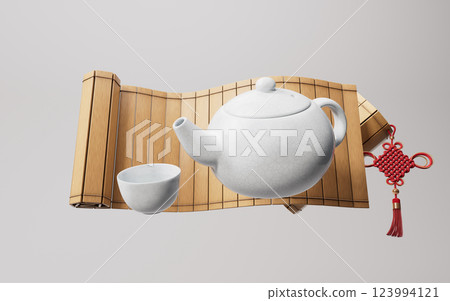 Chinese style teapot and teacup, 3d rendering. Chinese style teapot and teacup, 3d rendering. 123994121