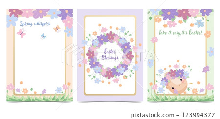 Easter card set with floral decorations, vector illustration 123994377