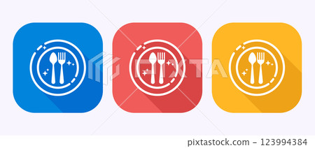 Eating icon button design illustration. Fork, spoon, restaurant icon in shadow button design 123994384