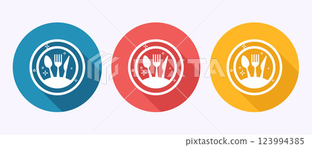 Eating icon button design illustration. Fork, spoon, restaurant icon in shadow button design 123994385