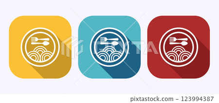 Eating icon button design illustration. Fork, spoon, restaurant icon in shadow button design 123994387